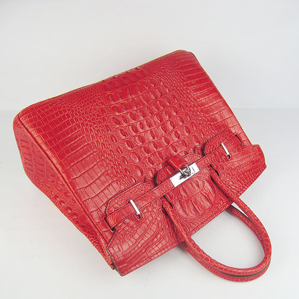 High Quality Fake Hermes Birkin 35CM Crocodile Head Veins Leather Bag Red 6089